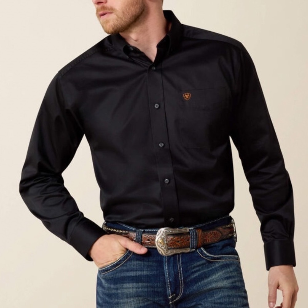 Ariat Mens Black Cotton Long Sleeve Twill Classic Button Down Shirt XLT